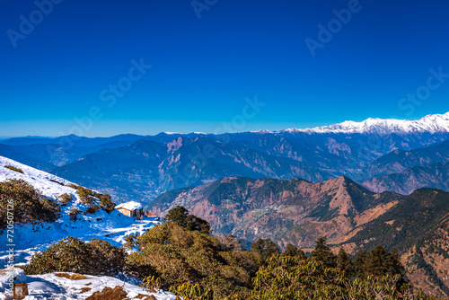 View enroute to Tungnath-Chandrashila hiking trail in Chopta, Uttarakhand, India photo