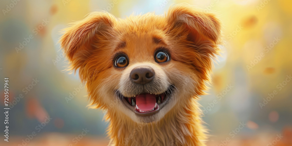 Puppy happy with excitement, cartoon realism style, cartoon animal, hyper realistic dog portraits.