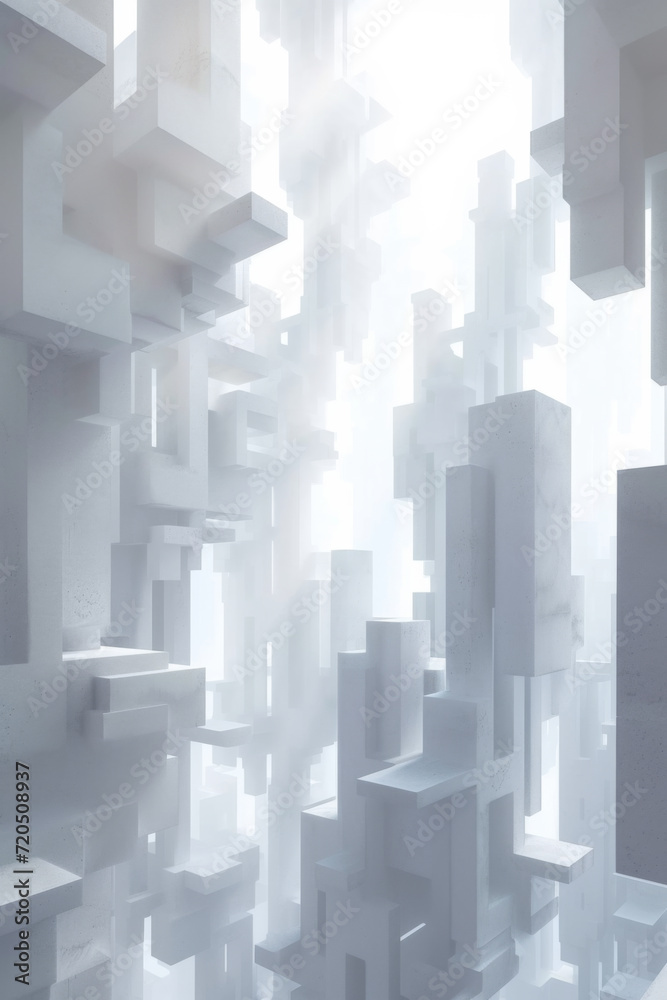 White pattern of futuristic geometric shapes surrounded by light mist. White pattern of futuristic geometric shapes surrounded by light mist.
