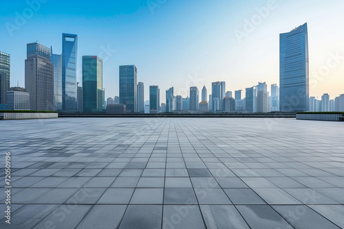 Empty square floor and city skyline with building background © imlane