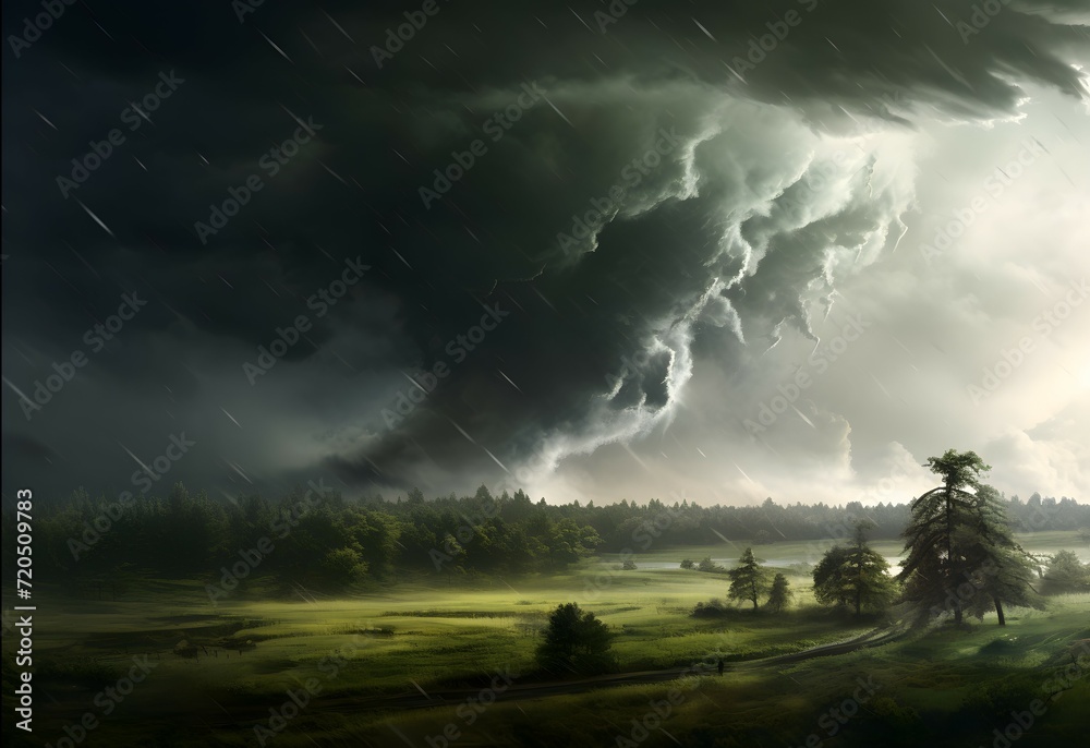 Fototapeta premium clouds over the forest, tornado, weather - ai generated