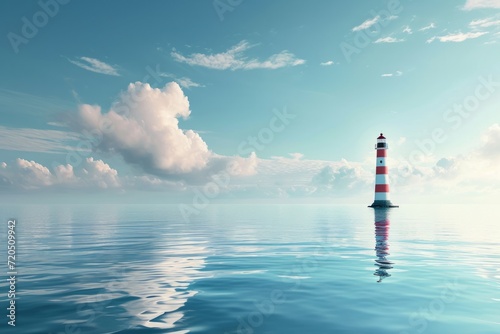 Lone Lighthouse Stands Amidst Vast Expanse Of Sea And Sky