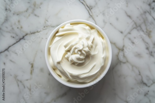 Topdown Perspective Of Smooth, Creamy Vanilla Yogurt With White Hue