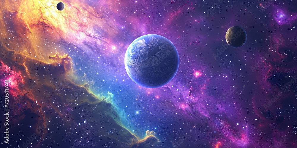Space background with colorful planets