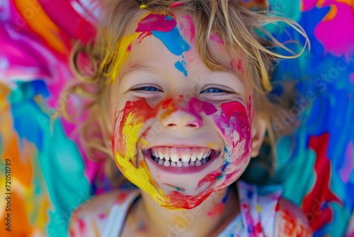 Joyful Child Covered In Colorful Paint, Radiating Pure Happiness And Creativity