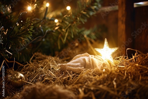 Star Illuminating Baby Jesus In Manger  Symbolizing The True Essence Of Christmas