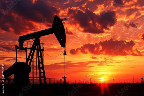 Sunset Casts Captivating Silhouettes On Oil Pump In Action