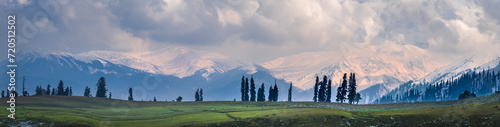 Serene Landscape of majestic Pir Panjal mountain range of Himalayas in kashmir valley from Koongdoori view point in Gulmarg hill station, Baramula, India. photo