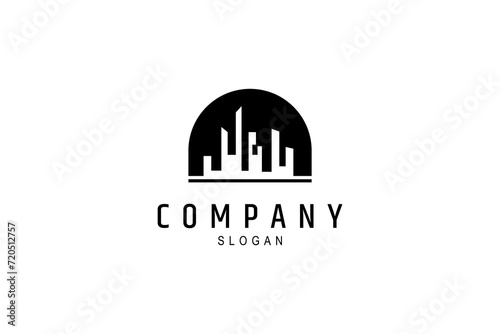 skyscraper city building view logo in flat design style