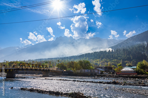 Serene Landscape of Sindh river valley near Sonamarg village in Ganderbal district of Jammu and Kashmir, India. It is a popular tourist destination for trekking and Amarnath holy pilgrimage.