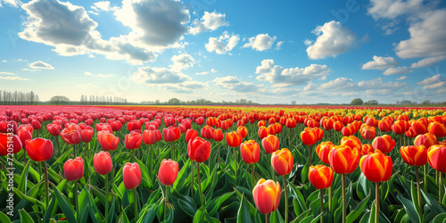 Tulips field with sky background