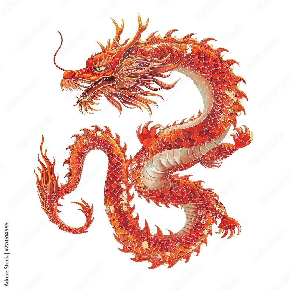 Obraz premium Red Chinese Dragon Illustration