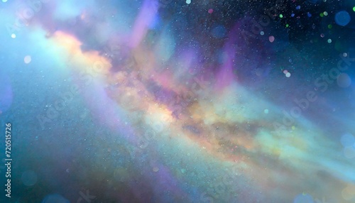 Background with pastel glittering galaxy stars on dark night sky. Colorful bokeh light. 