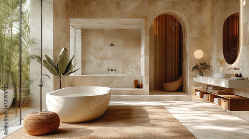 Matte beige tiles with delicate overflow and small texture patter
