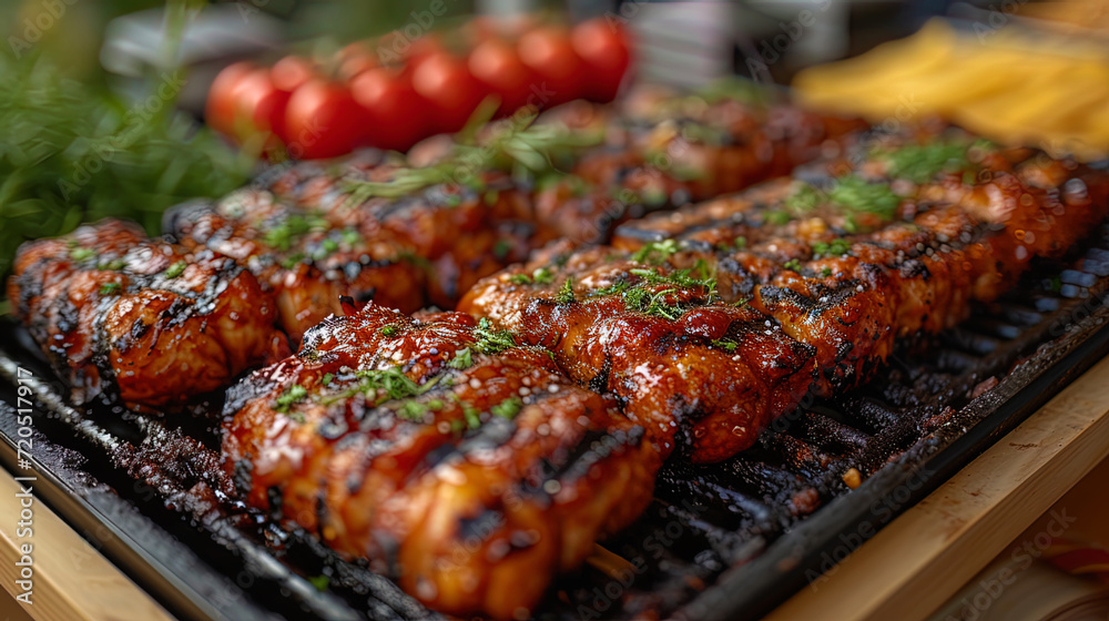 Restaurant catering offers a buffet with grilled meat for a buffet at any solemn