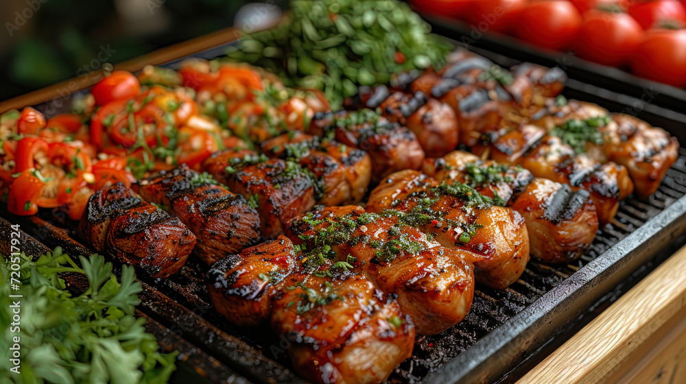 Restaurant catering provides a buffet with grilled meat for a buffet at any festive e Restaurant catering provides a buffet with grilled meat for a buffet at any festive e