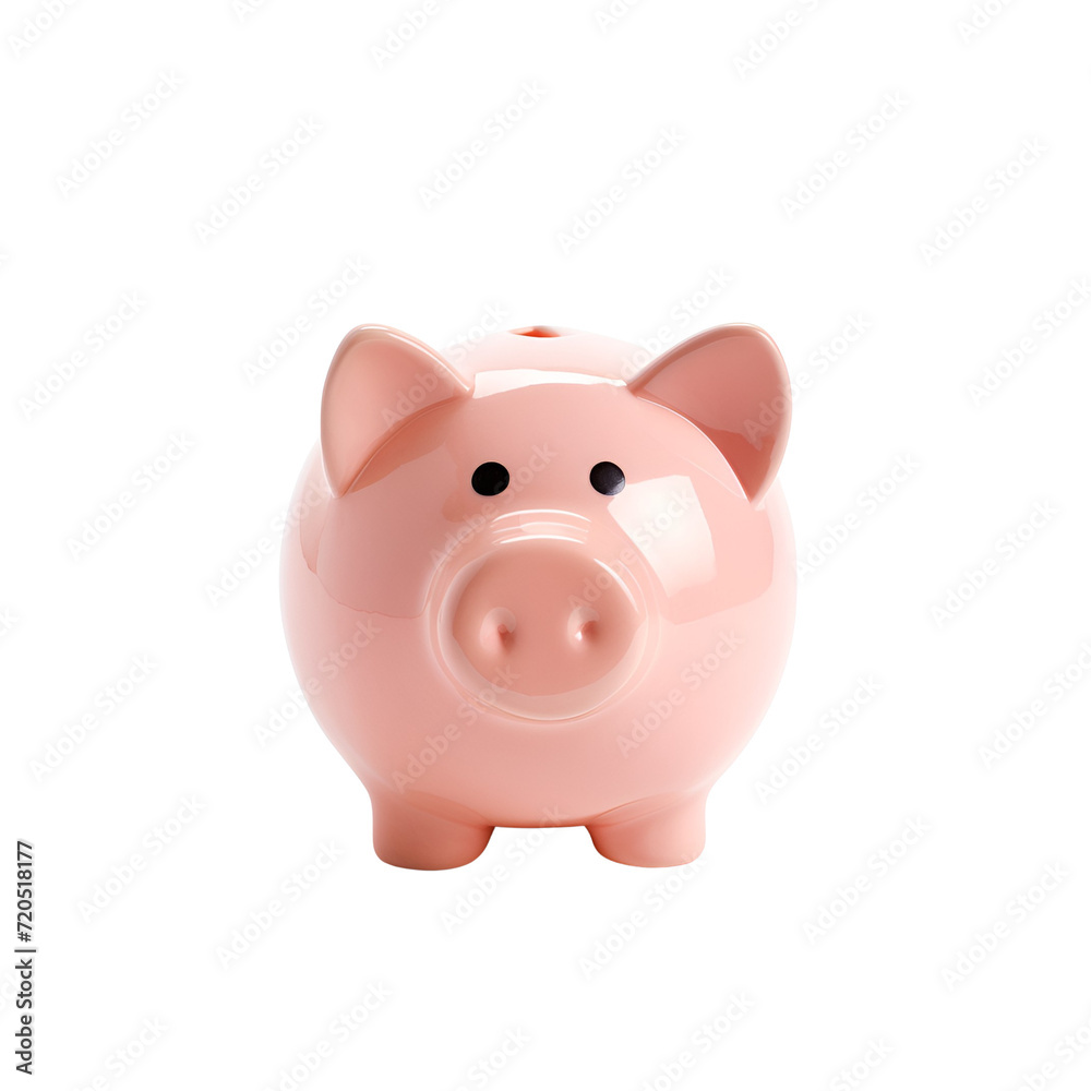 Coins Saving in Pink Piggy Money Bank, Isolated on Transparent Background, PNG
