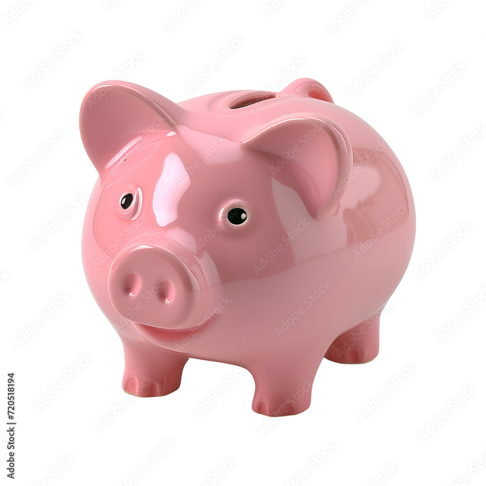 Saving Money with Pink Piggy Bank and Coins, Isolated on Transparent Background, PNG