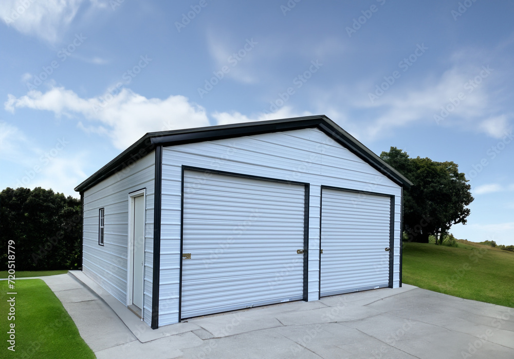 3d illustration of metal building storage with natural background 3d illustration of metal building storage with natural background