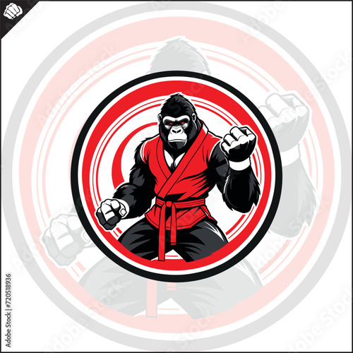 Gorilla in kimono mascot logo. Fight club emblem.