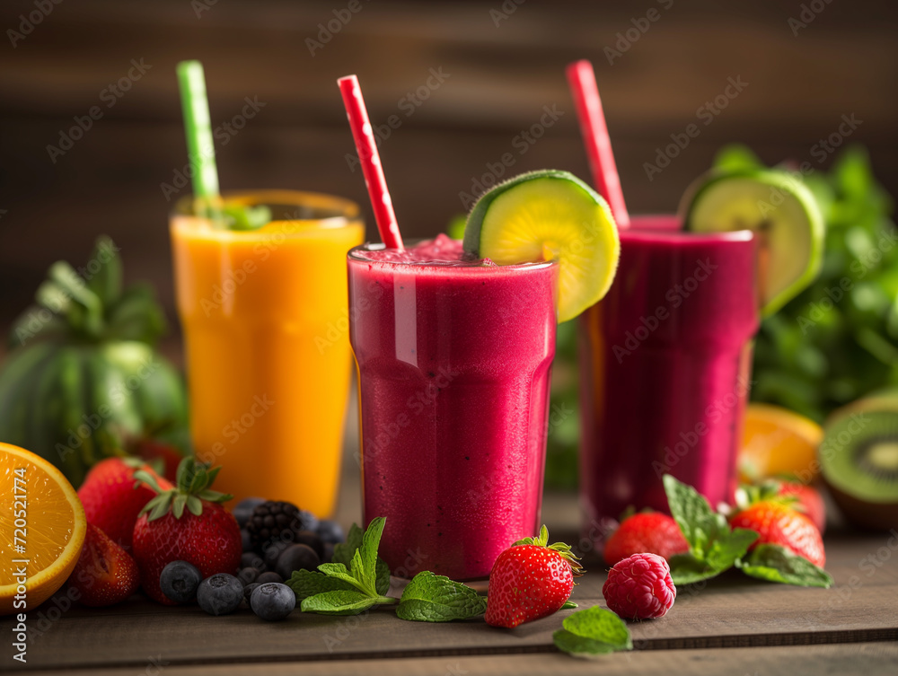 Assortments of fresh fruit smoothies Assortments of fresh fruit smoothies