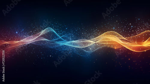 Futuristic technology background of digital glowing waves and network system