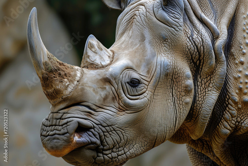 A captivating close-up portrait of a majestic rhinoceros © Venka