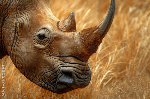 A captivating close-up portrait of a majestic rhinoceros