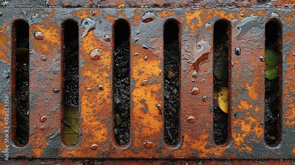 Traces of rain drops texture with long stripes of rust created in the process of draining rainw Traces of rain drops texture with long stripes of rust created in the process of draining rainw