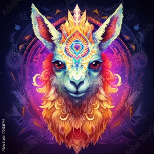 LLama Lama Camel Abstract Colorful Animal God Bright Artistic Fantasy Mystique Digital Generated Illustration