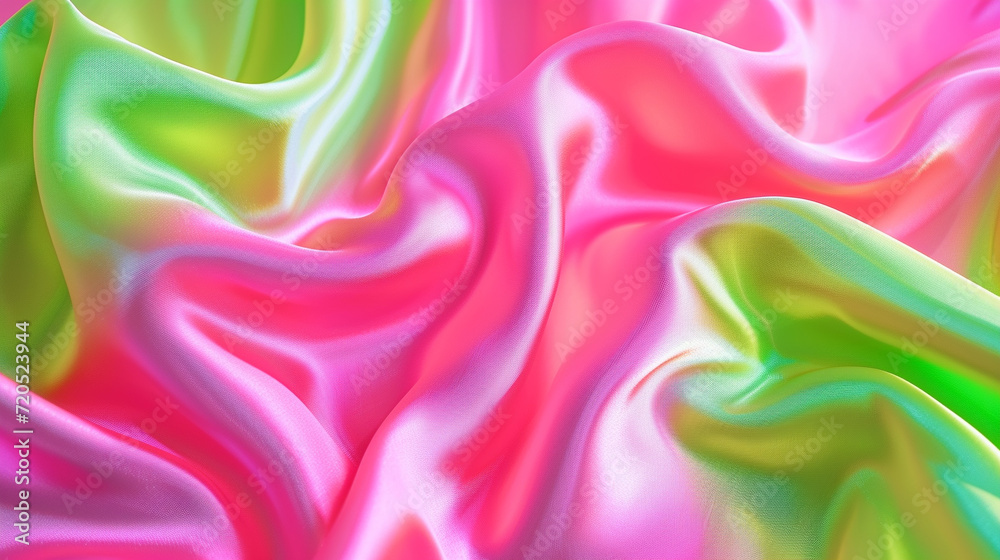 Neon green and pink silk background