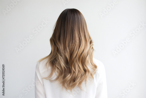 Woman from the back with balayage ombre hair dye