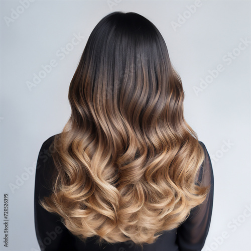  Woman from the back with balayage ombre hair dye