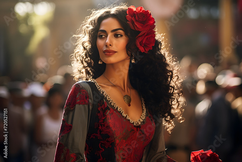 Gypsy woman dressed as flamenco in Spain