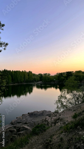 Evening landscape of the lake. Beautiful lake in the evening.