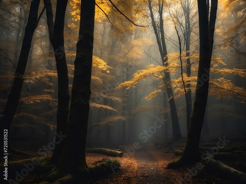 Beautiful yellow autumn forest