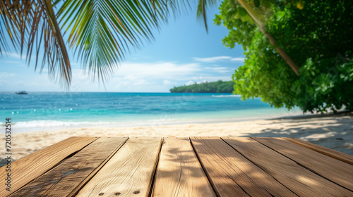 Top wooden table with sea view