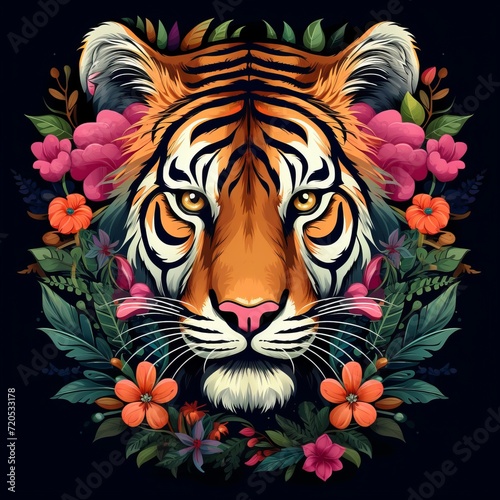 Tiger Head Animal God Bright Artistic Fantasy Mystique Portrait Digital Generated Mandala Illustration