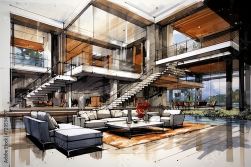 Interior design of an apartment. Sketch drawing, blueprint design. Ai Generative © ArtmediaworX