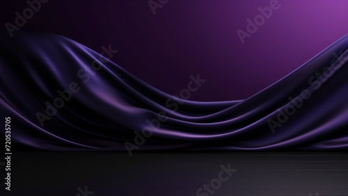 Minimalist black stage with flowing royal purple silk drapes in backdrop, Premium showcase mockup template for Beauty, Cosmetic, Luxury products, with copy space for text photo