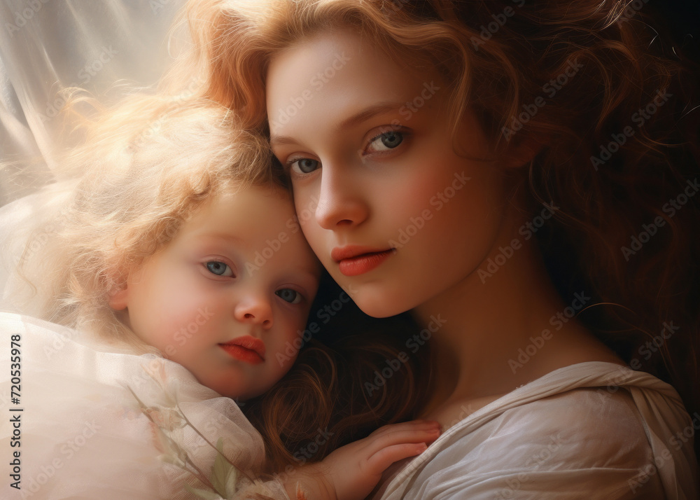A young mother holds a small child in her arms. motherhood, childhood, family. A young mother holds a small child in her arms. motherhood, childhood, family.