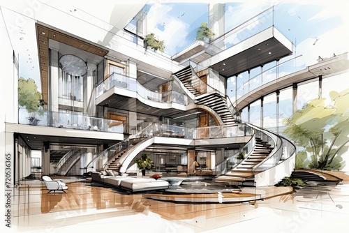 Interior design of an apartment. Sketch drawing, blueprint design. Ai Generative