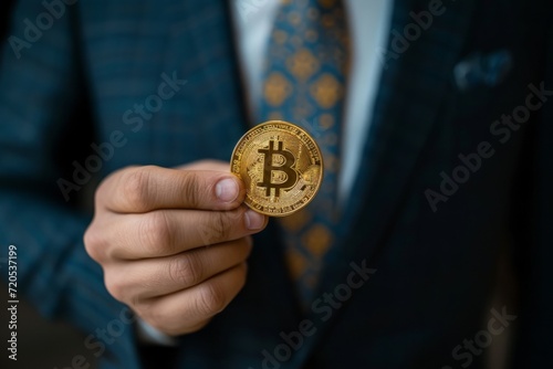 man in suit holding bitcoin Generative AI