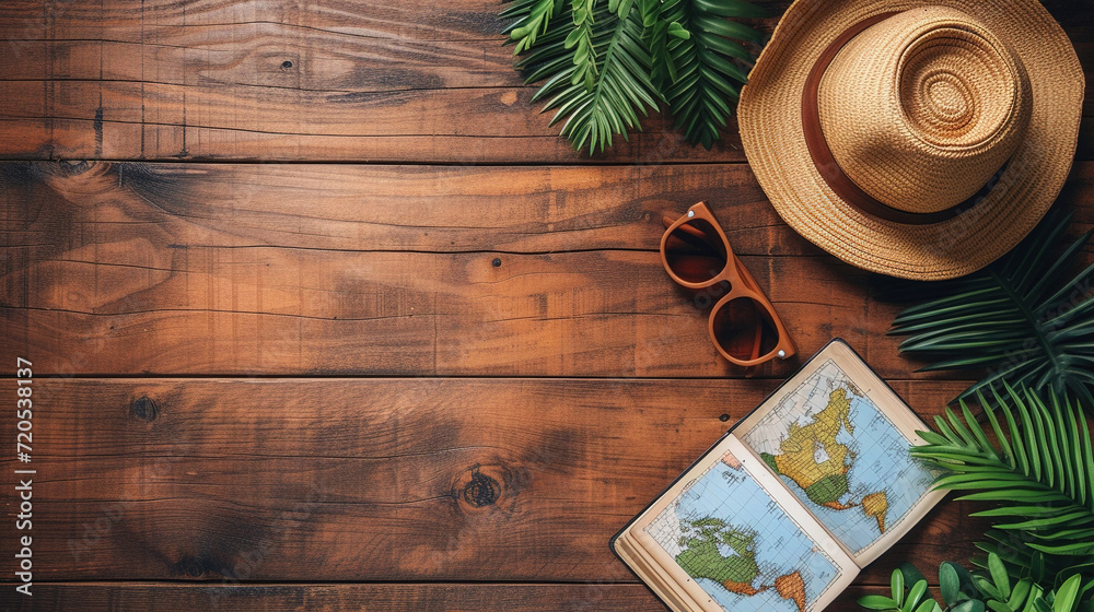 Travel concept on wooden background Travel concept on wooden background