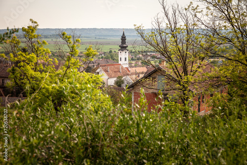 Picture of an aerial landscape and panorama of titel, in Serbia, in summer. Titel is a town and municipality located in the South Bačka District of the province of Vojvodina, Serbia. The town of Titel photo