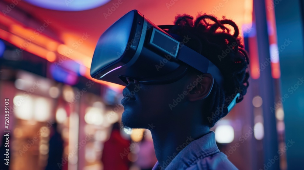 shot of a person enjoying captivating world of VR