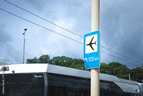 Picture of a sign indicating the direction to Riga Airport (Rigas Lidosta). Riga International Airport is the international airport of Riga, the capital of Latvia, and the largest airport in the Balti photo