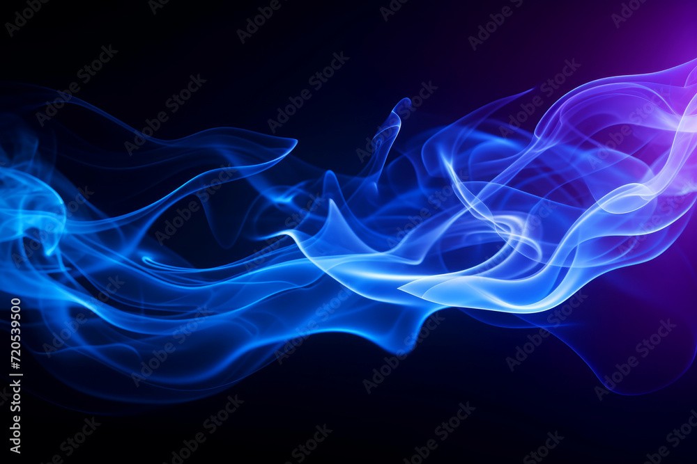 jets of vibrant blue smoke on a black background. abstract texture of flying smoke. jets of vibrant blue smoke on a black background. abstract texture of flying smoke.