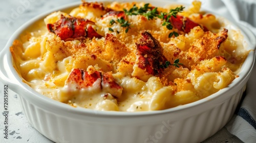 Close up shot of Gourmet Lobster Mac and Cheese