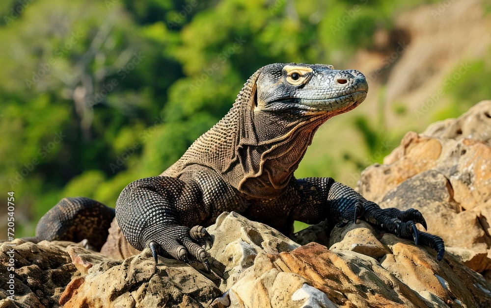 Fototapeta premium Shot of a Komodo dragon basking in the tropical sun on a rocky outcrop